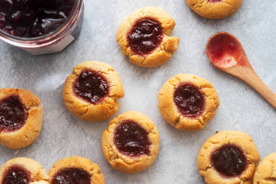 Chewy Almond and Cherry Thumbprint Cookies, Credit: Elizabeth Newman