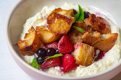 Ricotta And Berries With Caramelized Croutons
