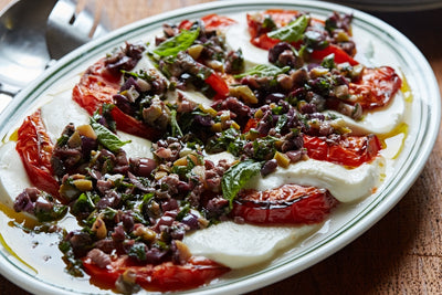 Grilled Tomatoes with Olives and Mozzarella