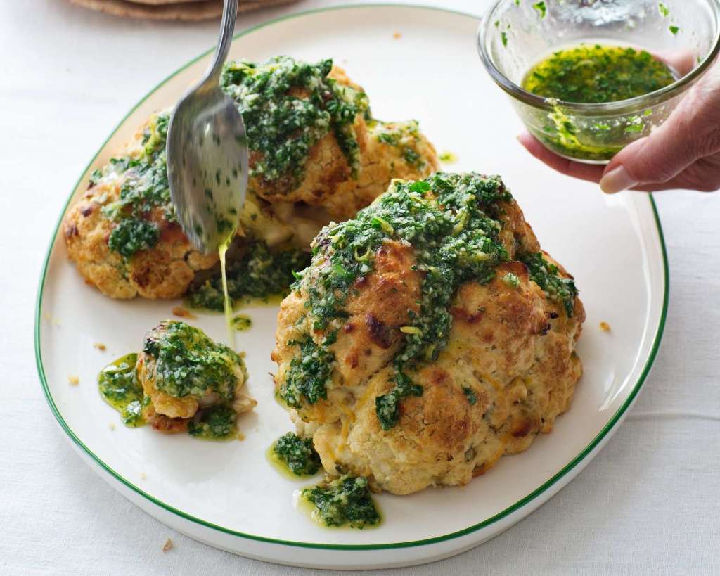 Italian Whole-Roasted Cauliflower with Parsley Sauce