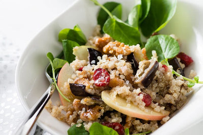Quinoa, Roasted Eggplant, and Apple Salad with Cumin Vinaigrette