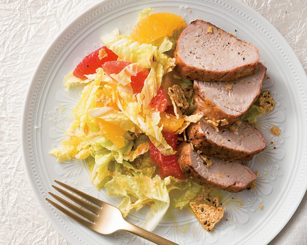 Sliced Pork Tenderloin with Citrus Slaw