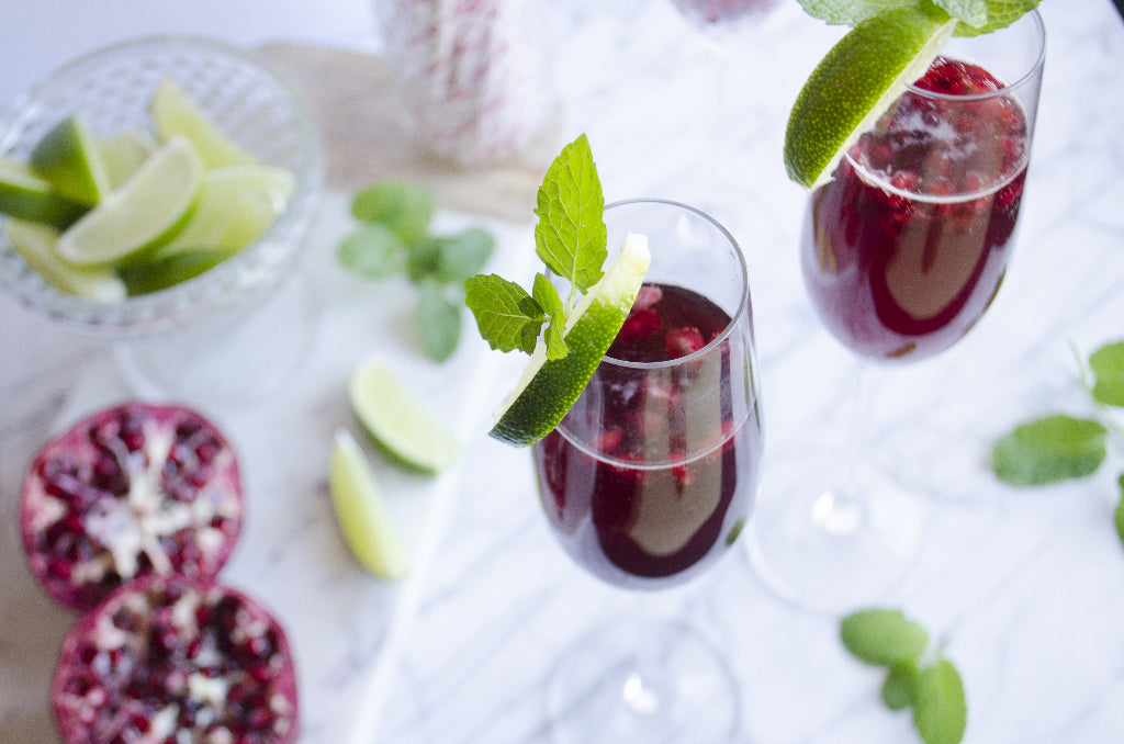 Virgin Pomegranate and Cranberry Bellinis, Credit: Elizabeth Newman