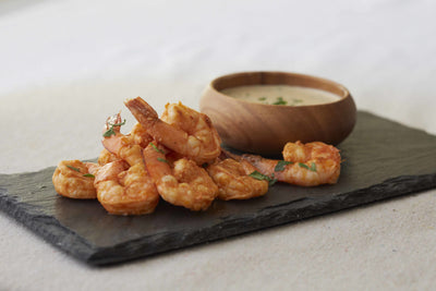 Buffalo Grilled Shrimp with Goat Cheese Dipping Sauce, Credit: Lauren Volo