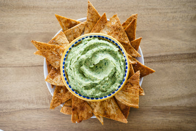 Avocado Hummus with Spiced Lime Pita Chips, Credit: Ray Kachatorian