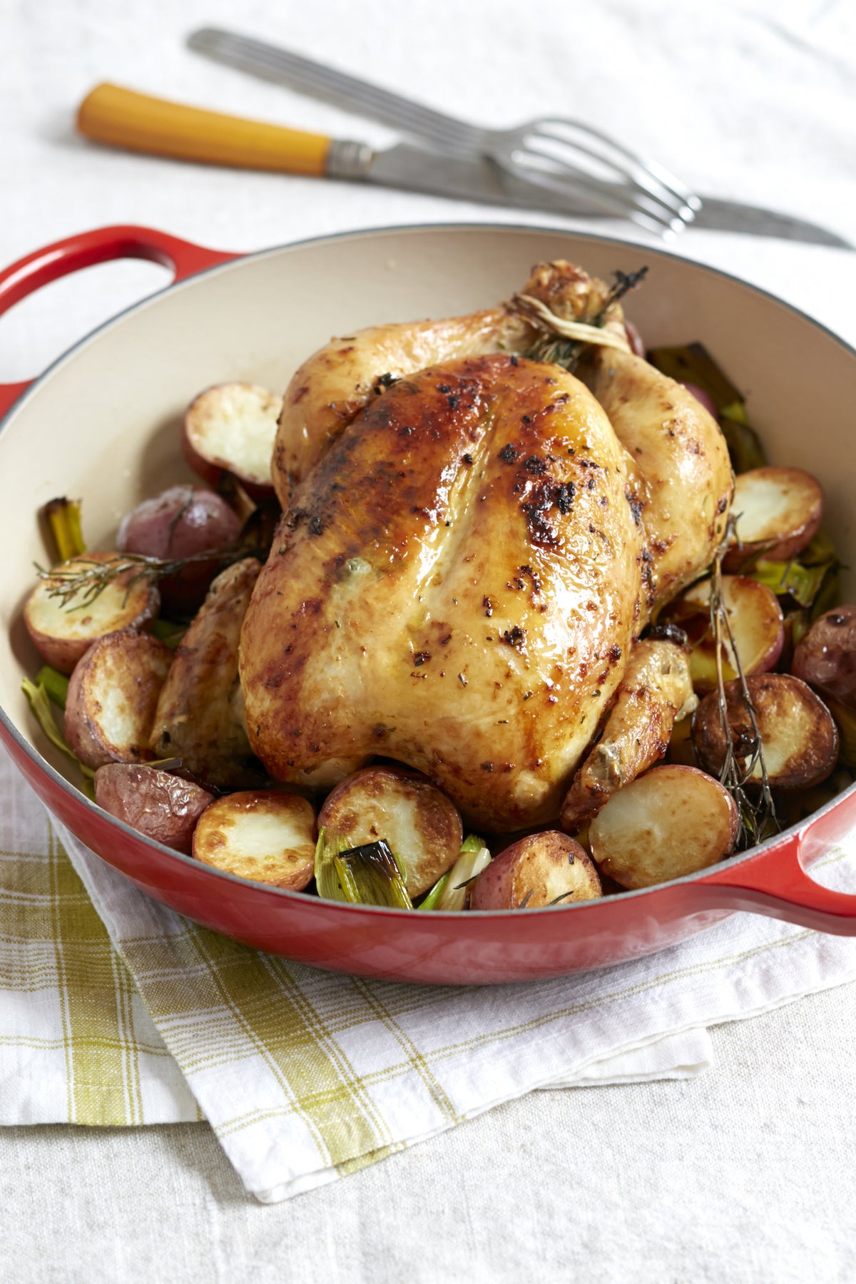 Whole Roasted Chicken with Potatoes and Leeks