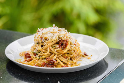 Linguine with Sun-Dried Tomatoes, Olives and Lemon, Credit: Ray Kachatorian