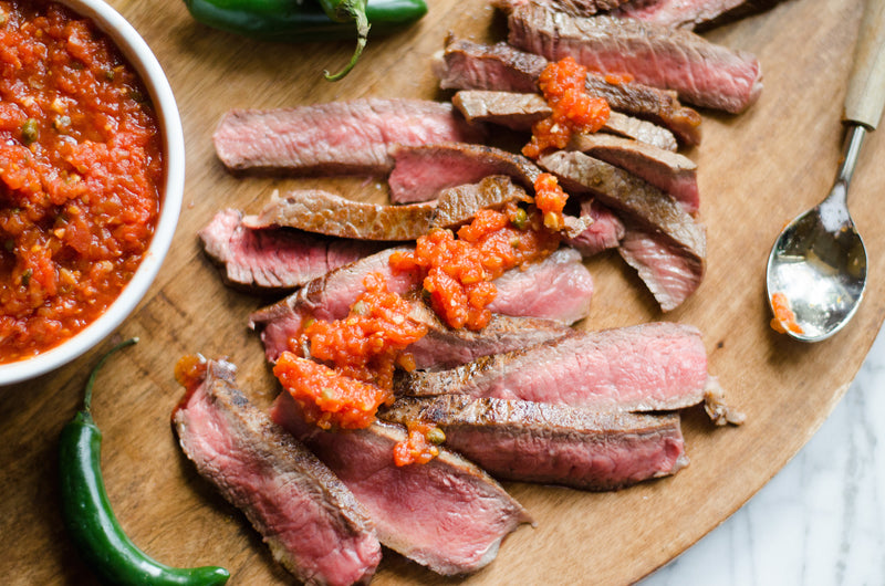 Rib-Eye Steaks with Smokey Arrabiata Sauce, Credit: Elizabeth Newman