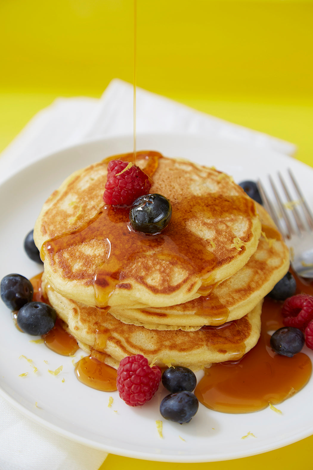 Fluffy Lemon Buttermilk Pancakes, Credit: Lauren Volo