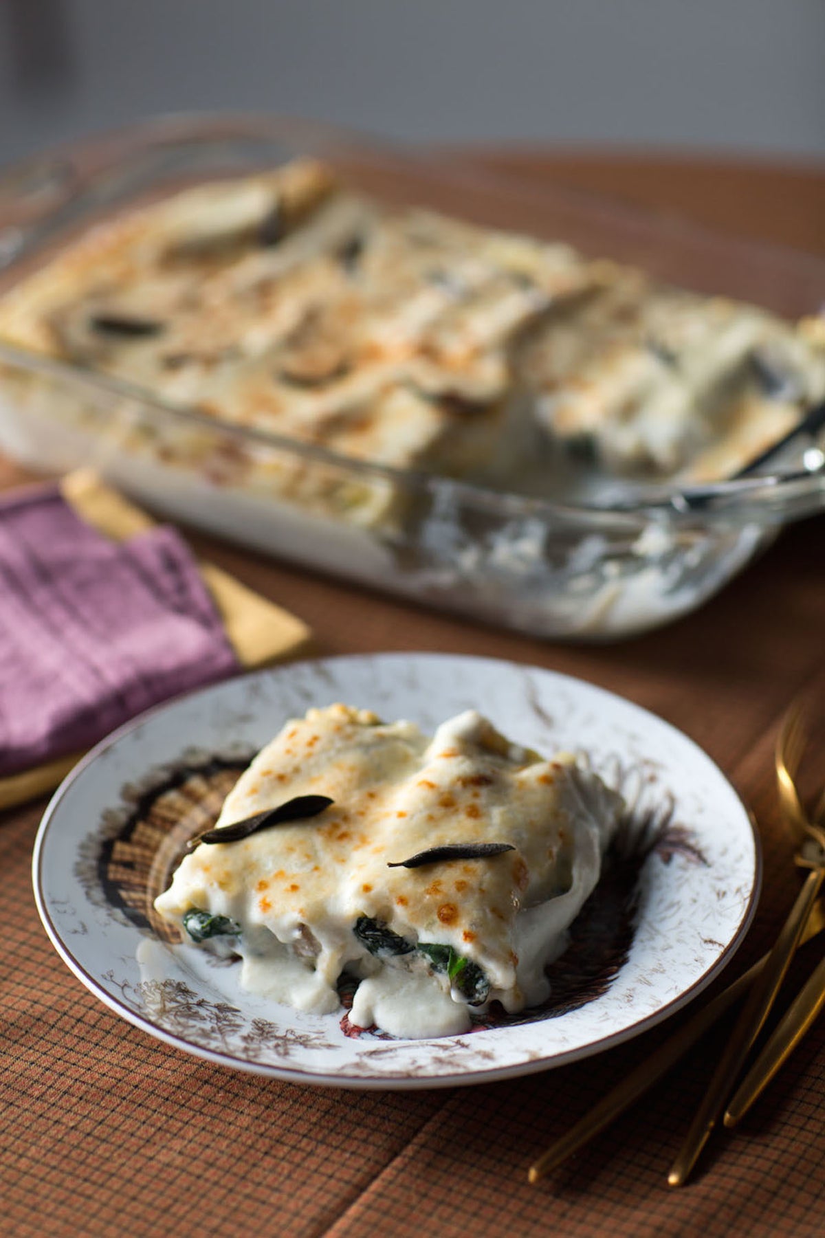 Mushroom and Swiss Chard Lasagna Rolls