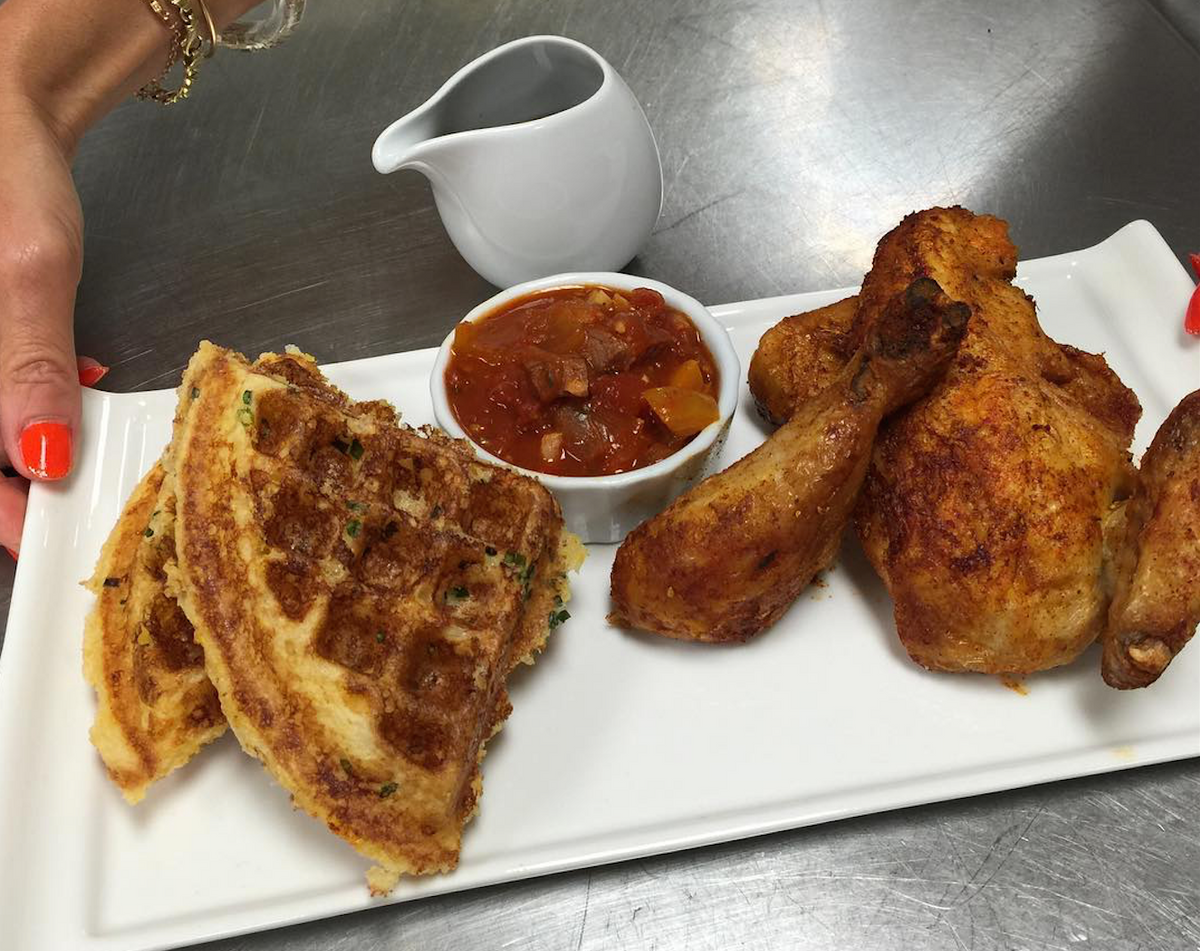 Italian Chicken Cacciatore and Waffles, Credit: Lindsey Galey