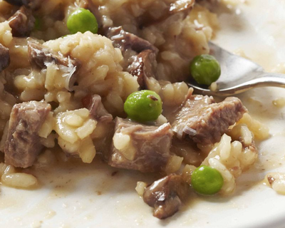 Mushroom and Beef Risotto with Peas, Credit: Lauren Volo