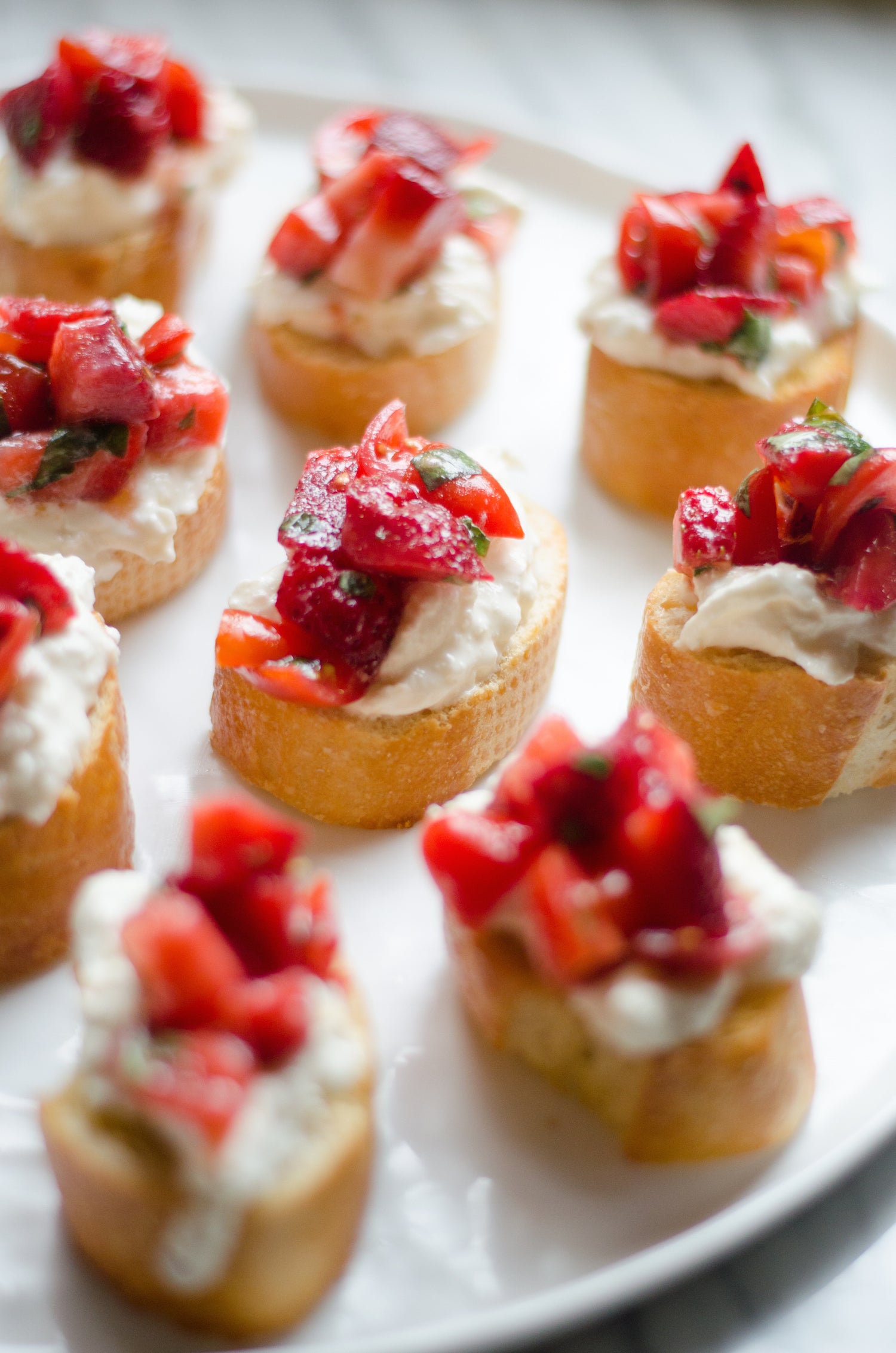 Burrata and Strawberry Bruschetta, Credit: Elizabeth Newman