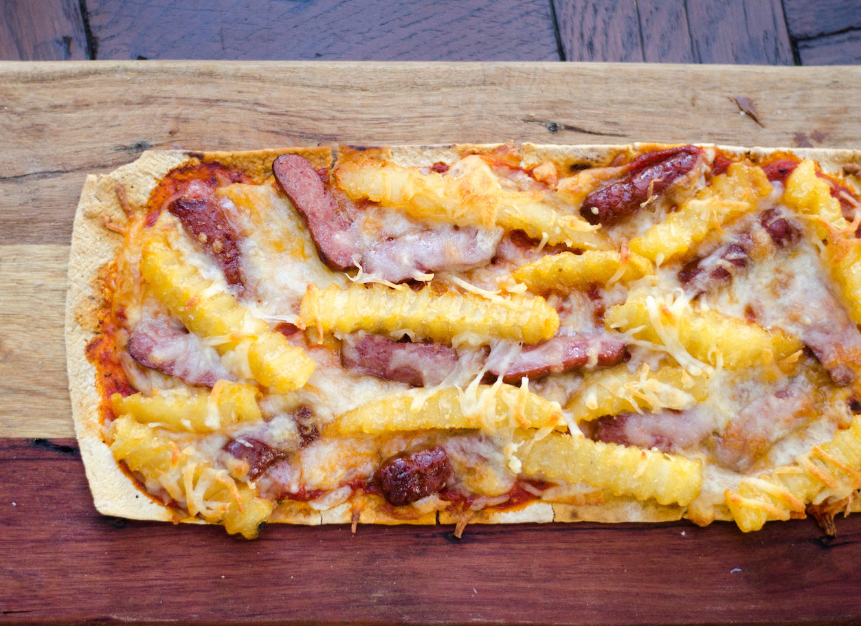 Positano Hot Dog and French Fry Pizza, Credit: Elizabeth Newman