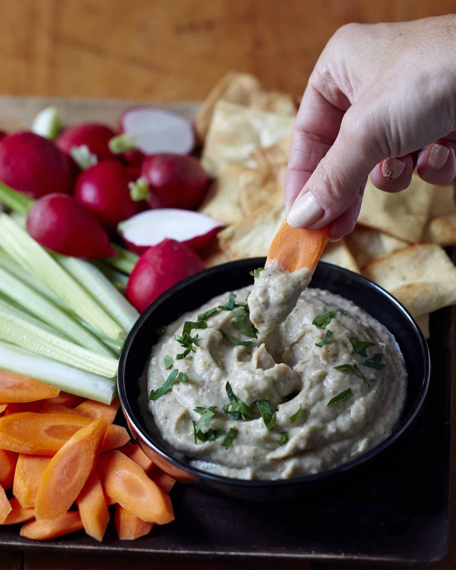 Roasted Eggplant and Almond Dip, Credit: Lauren Volo