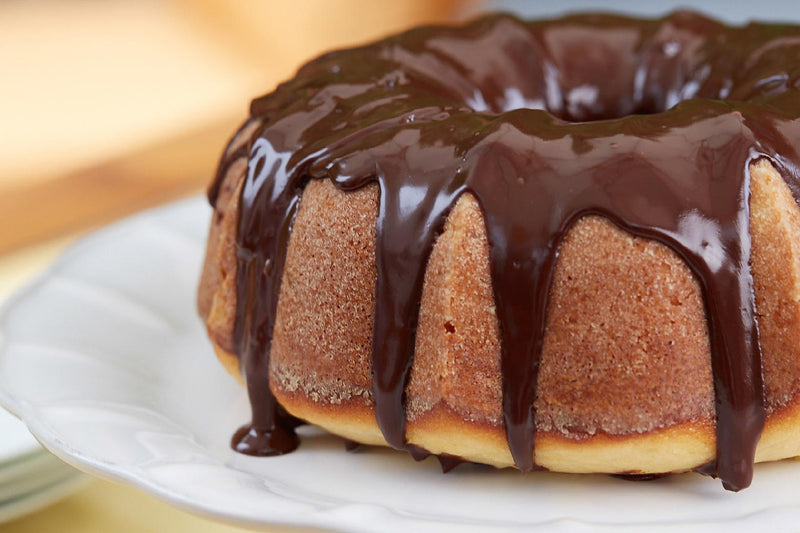 Lemon Bundt Cake with Chocolate Glaze and Candied Lemon