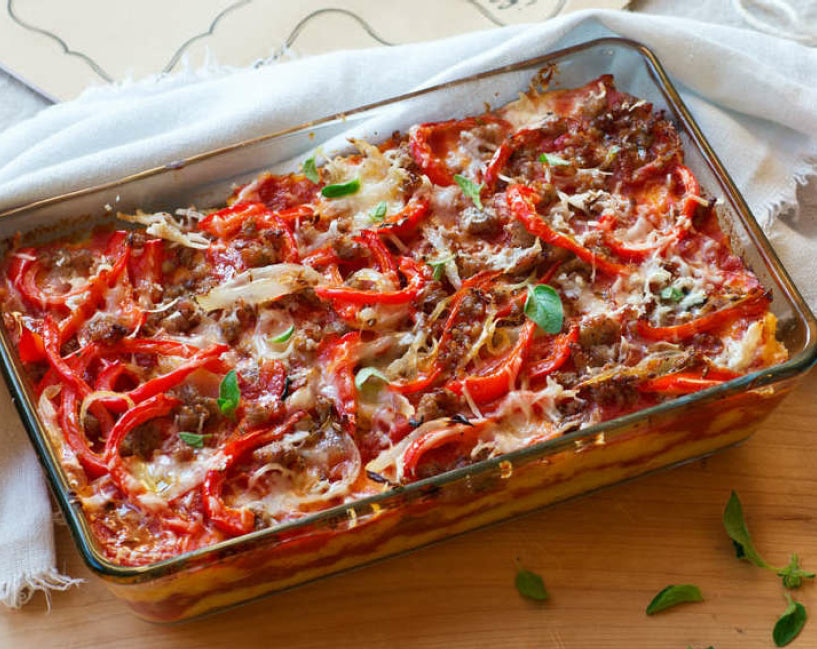 Sausage & Pepper Polenta Bake