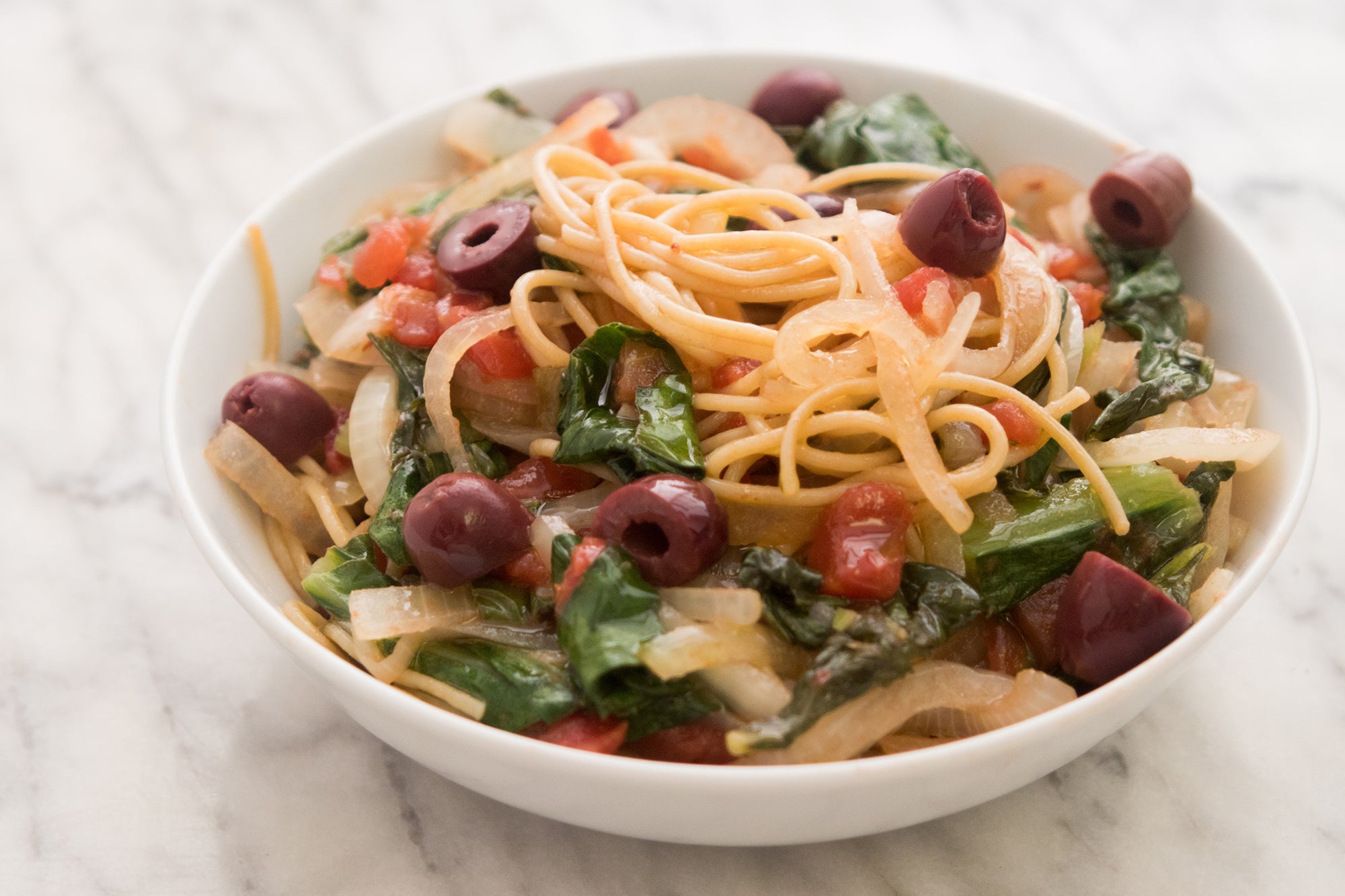 Whole Wheat Spaghetti with Swiss Chard, Credit: Elizabeth Newman