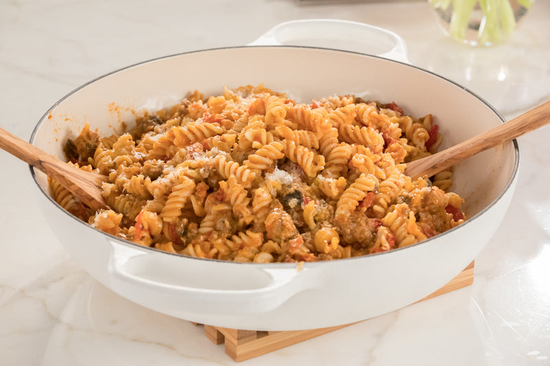 Sausage and Eggplant Fusilli, Credit: Food Network