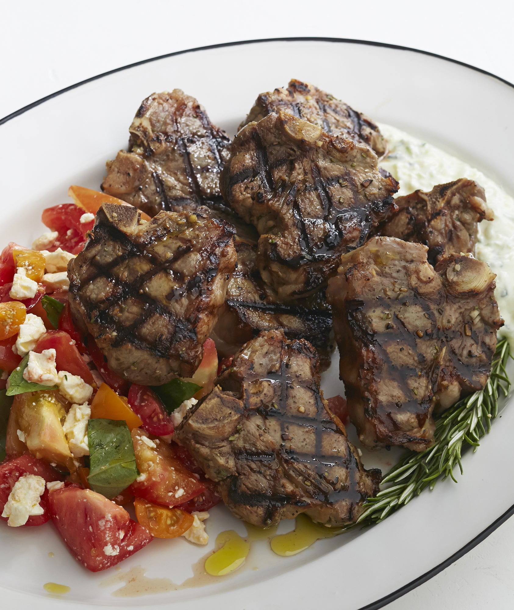 Lamb Chops with Tomato and Feta Salad, Credit: Lauren Volo