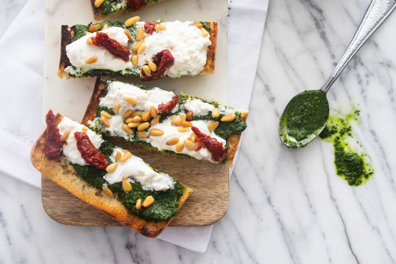 Burrata and Kale Salsa Verde Bruschetta, Credit: Elizabeth Newman