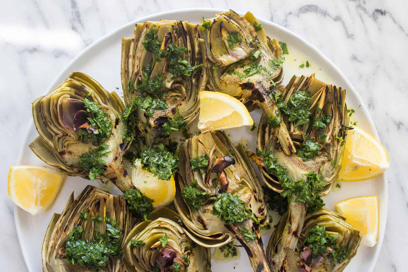 Grilled Artichokes with Parsley Vinaigrette, Credit: Elizabeth Newman