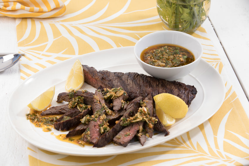 Grilled Skirt Steak and Herb Vinaigrette, Credit: Food Network