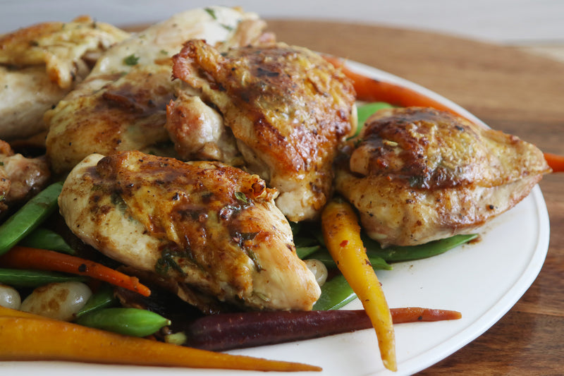 Herb Crusted Chicken and Spring Vegetables, Credit: Elizabeth Newman