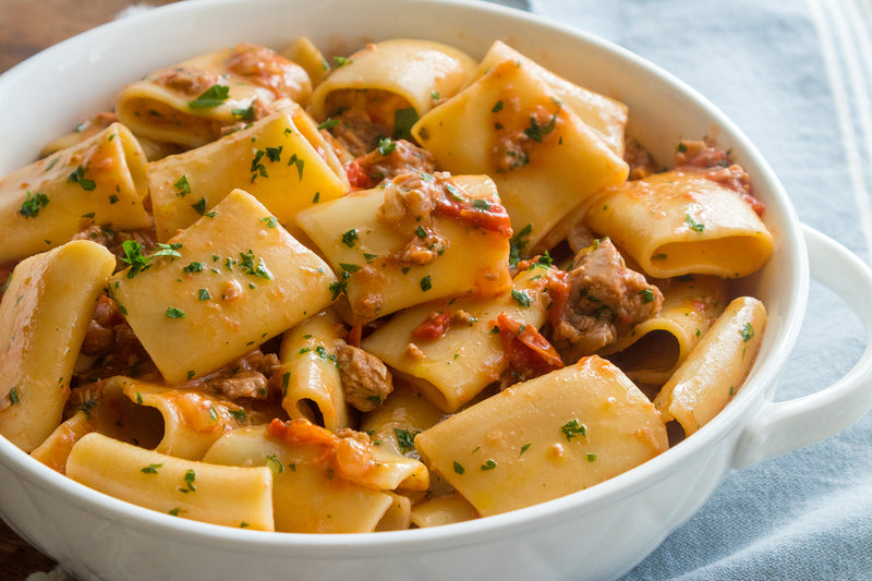 Paccheri Pasta with Pomodorini and Tuna, Credit: Elizabeth Newman