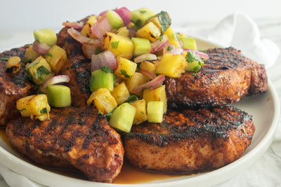 Grilled Pork Chops with Pineapple Salsa, Credit: Elizabeth Newman