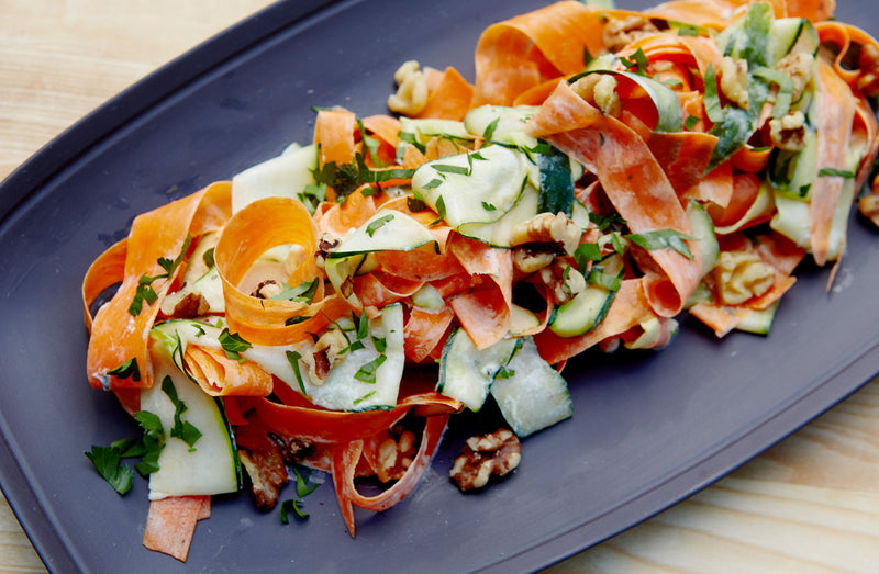 Shaved Vegetable Salad with Goat Cheese Vinaigrette and Walnuts