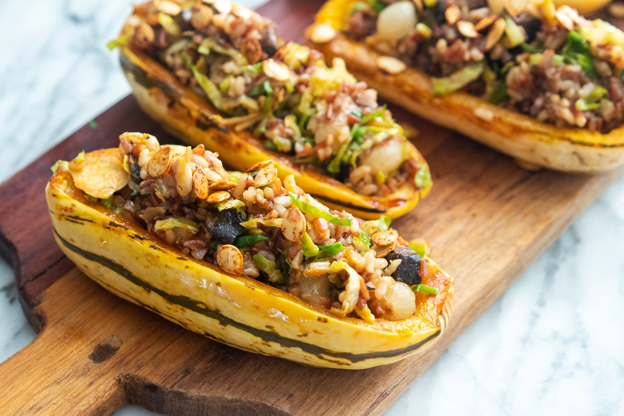 Giada's Wild Rice Stuffing in Squash Boats, Credit: Elizabeth Newman