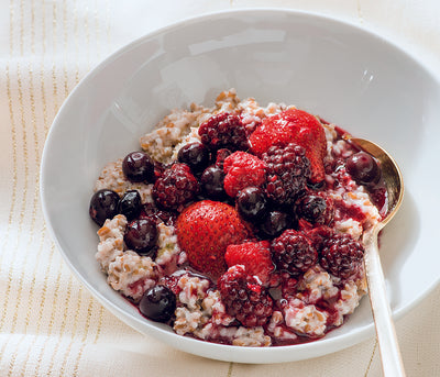 Breakfast Bulgur Wheat with Poached Mixed Berries