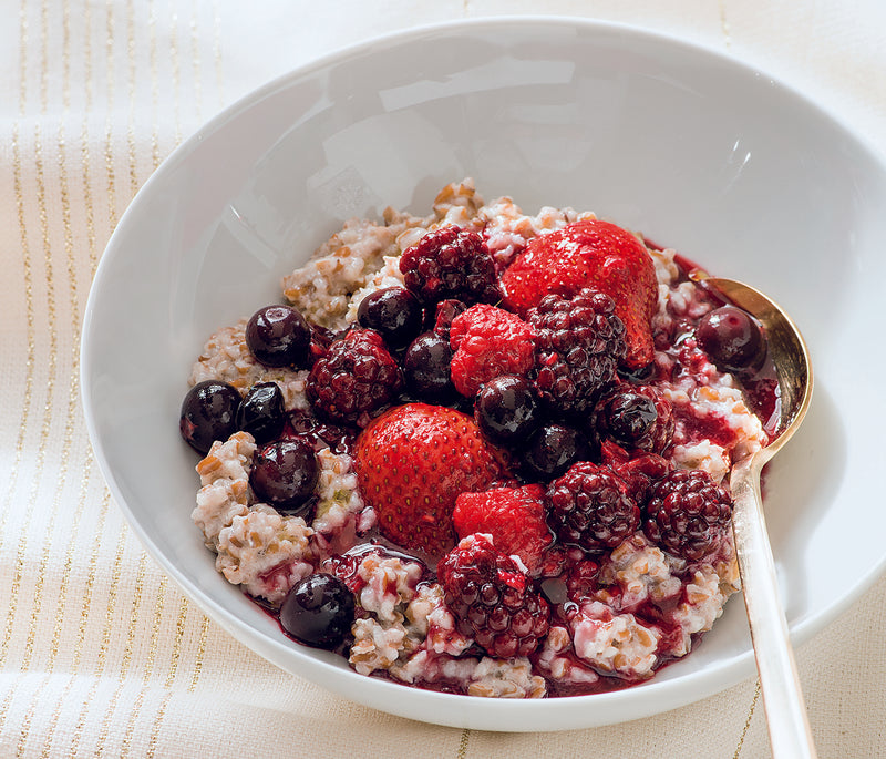 Breakfast Bulgur Wheat with Poached Mixed Berries