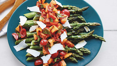 Asparagus with Grilled Melon Salad, Credit: Aubrie Pick