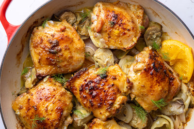 Roasted Orange Chicken Thighs With Artichoke And Fennel