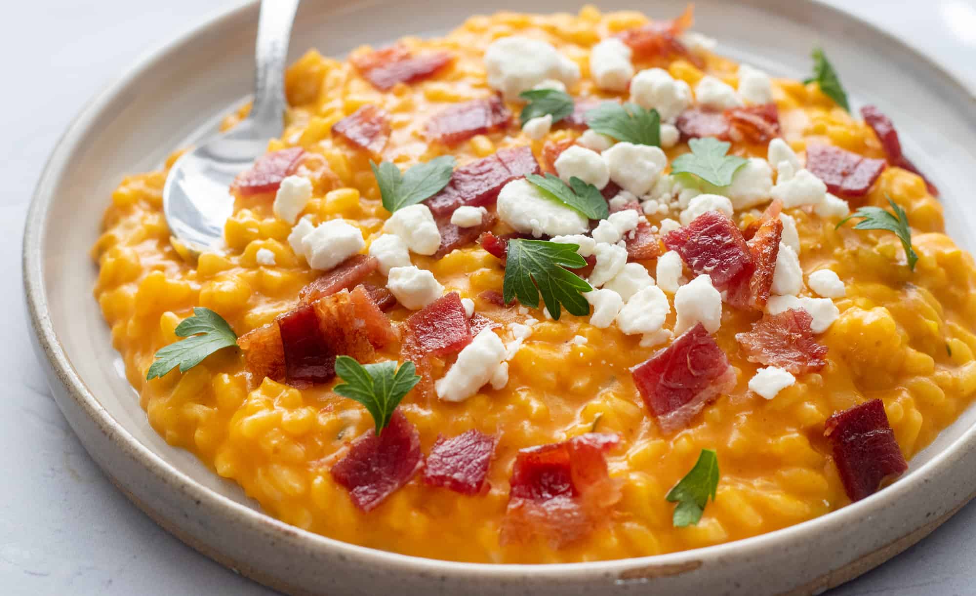 Pumpkin Risotto with Goat Cheese and Bacon