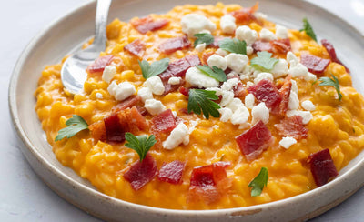Pumpkin Risotto with Goat Cheese and Bacon