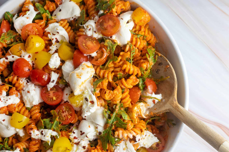 Romesco Pasta Salad With Burrata, Credit: Elizabeth Newman