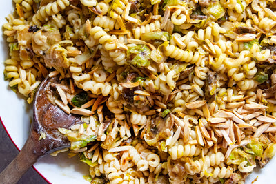 Brussels Sprouts and Mushroom Pasta, Credit: Elizabeth Newman