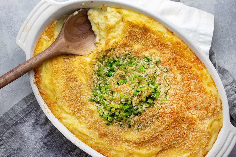 Cheesy Baked Mashed Potatoes With Peas