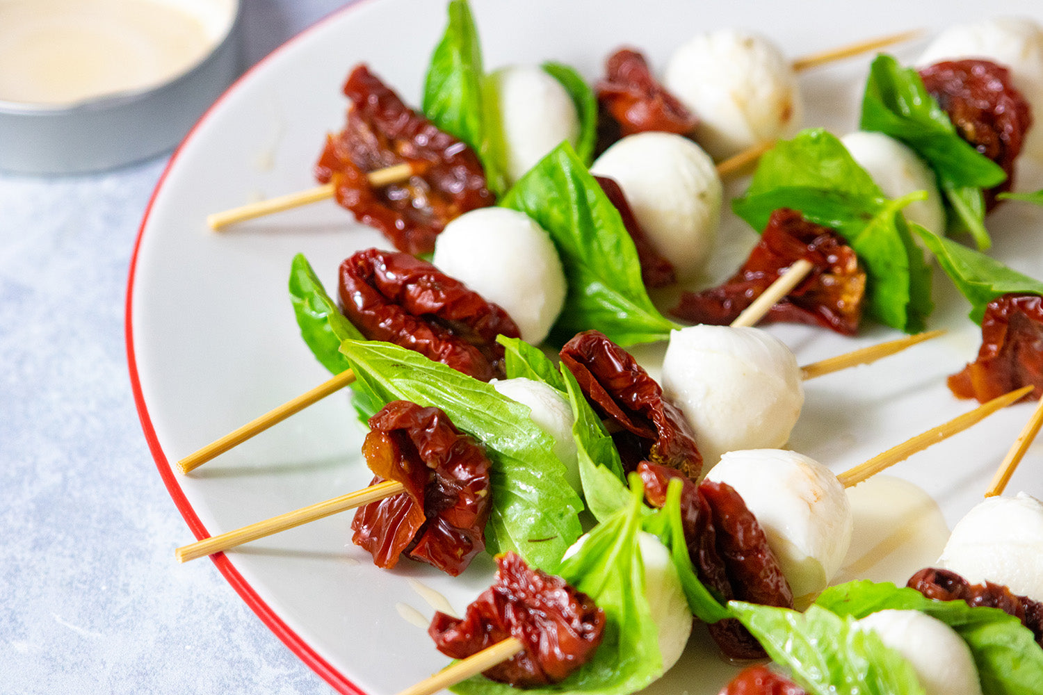 Sun-Dried Tomato Caprese Skewers, Credit: Elizabeth Newman