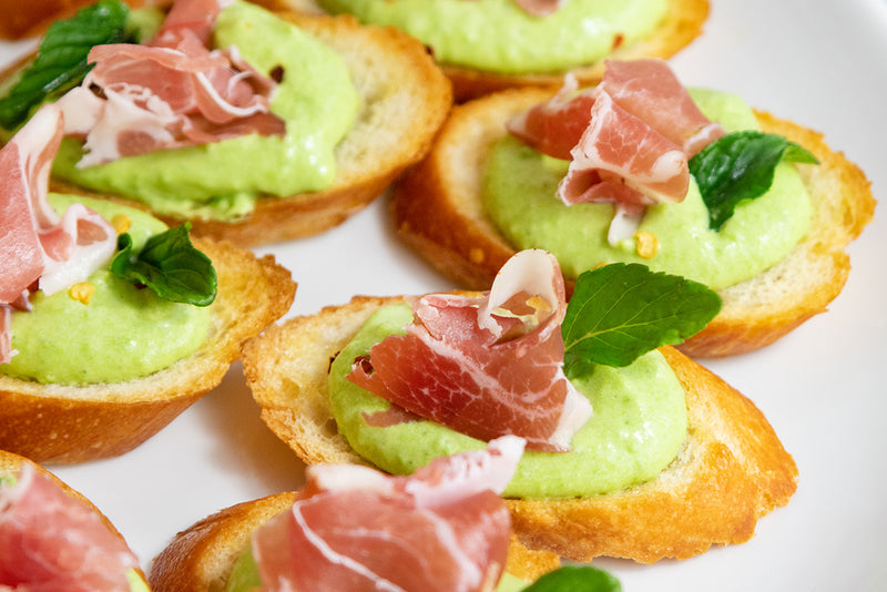 Whipped Pea Crostini With Prosciutto, Credit: Elizabeth Newman