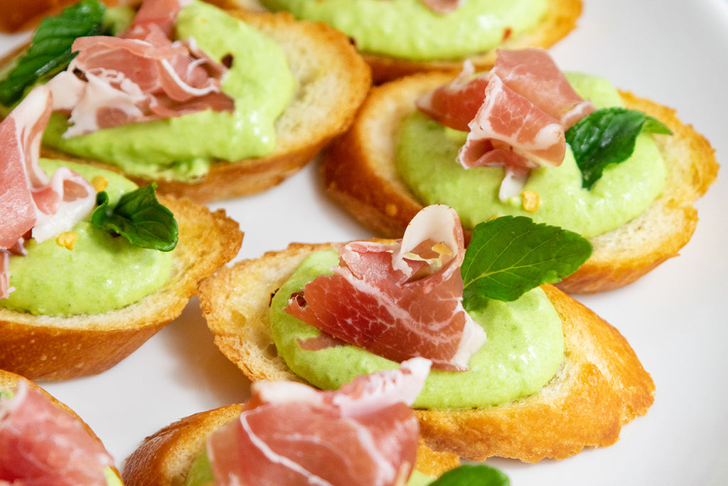 Whipped Pea Crostini With Prosciutto Giadzy