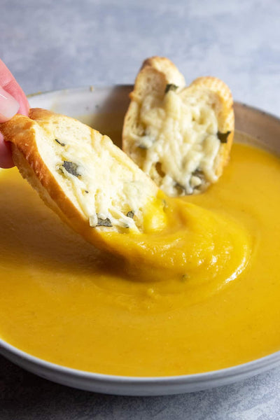 Butternut Squash Soup with Fontina Cheese Crostini, Credit: Lauren Volo