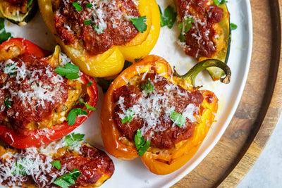 Turkey-Stuffed Bell Peppers And Zucchini