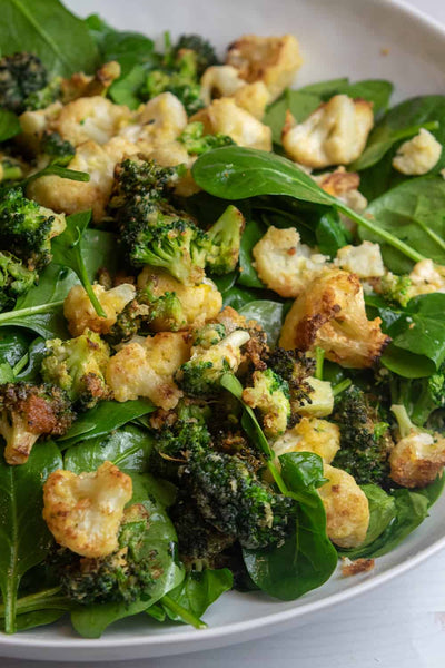 Crispy Parmesan Broccoli and Cauliflower Salad