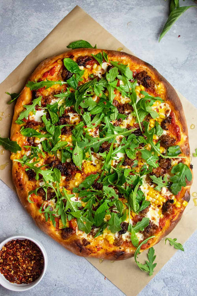 Summer Corn And Spicy Sausage Pizza