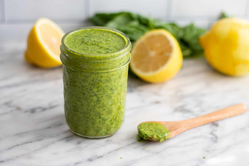 Vegan Pesto Dressing, Credit: Elizabeth Newman