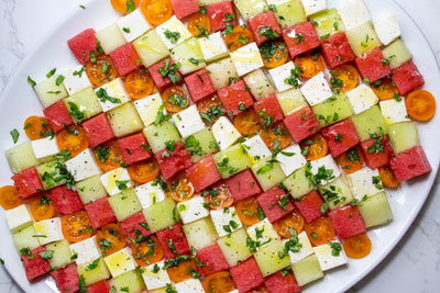 Giada’s Watermelon Mosaic Caprese Salad, image credit: Elizabeth Newman